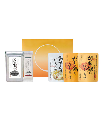 茅乃舎だし・手延べうどん・おでんのだしとつゆ・鍋2種（だし鍋・胡麻鍋）ギフト