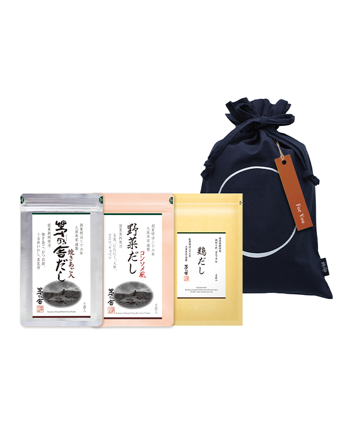 For Youタグ付ききんちゃく中（茅乃舎だし・野菜だし・鶏だし）セット